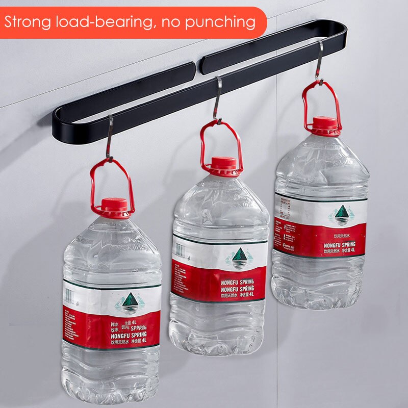 Zwart Badhanddoek Houder Badkamer Handdoekenrek Geen Punch Handdoek Rail Rack Handdoek Houder Badkamer Opslag Plank