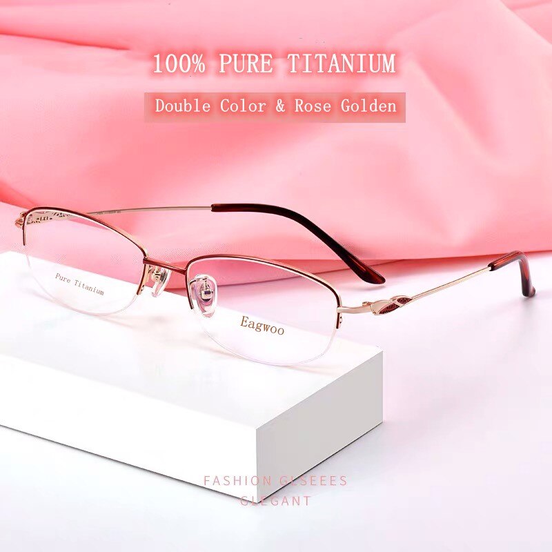 Ren titanium briller kvinder briller gyldne briller halv kant brille højkvalitets receptpligtige briller