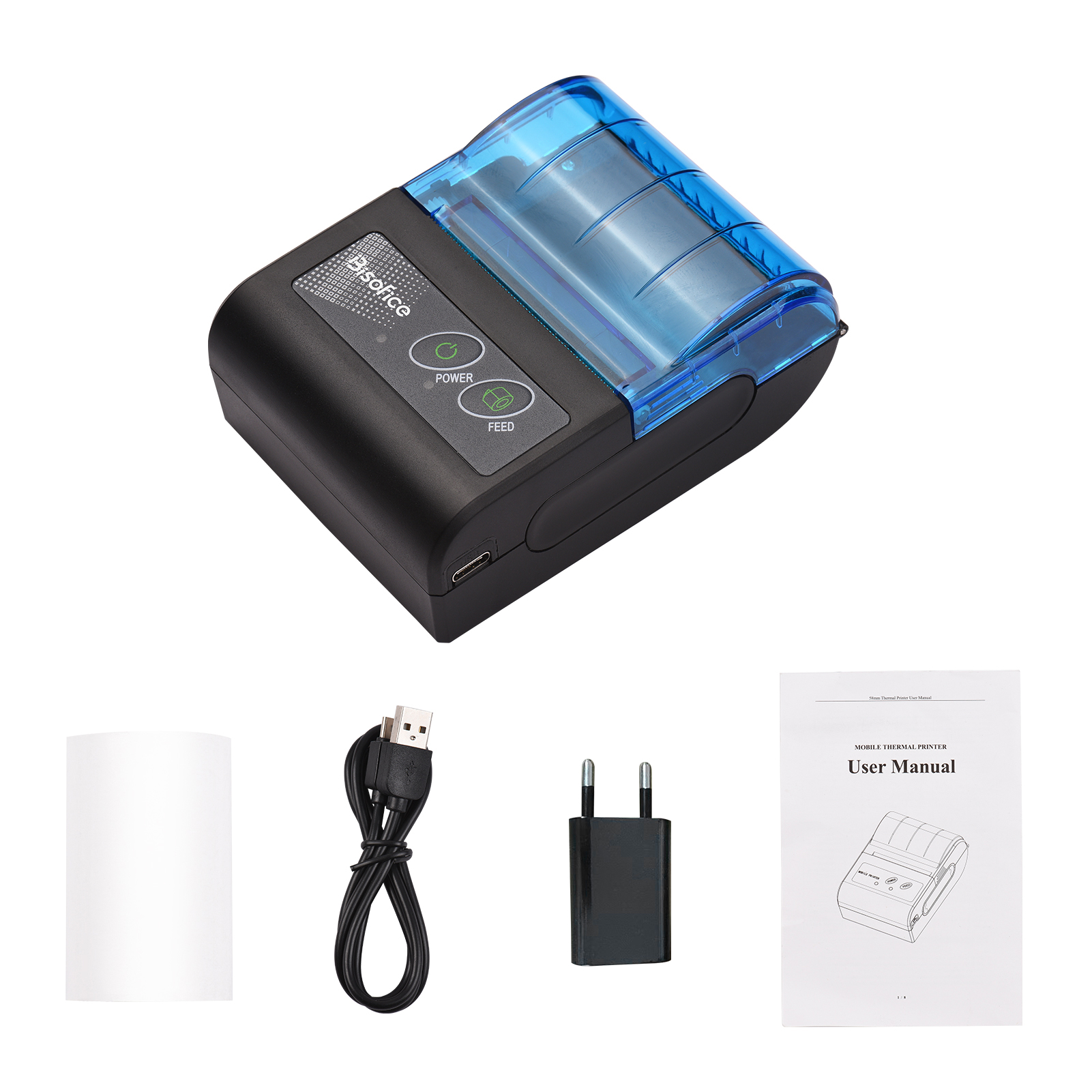 Bisofice Portable Mini Thermal Printer 2 Inch Wireless USB Receipt Bill Ticket Printer with 58mm Print Paper Compatible with IOS