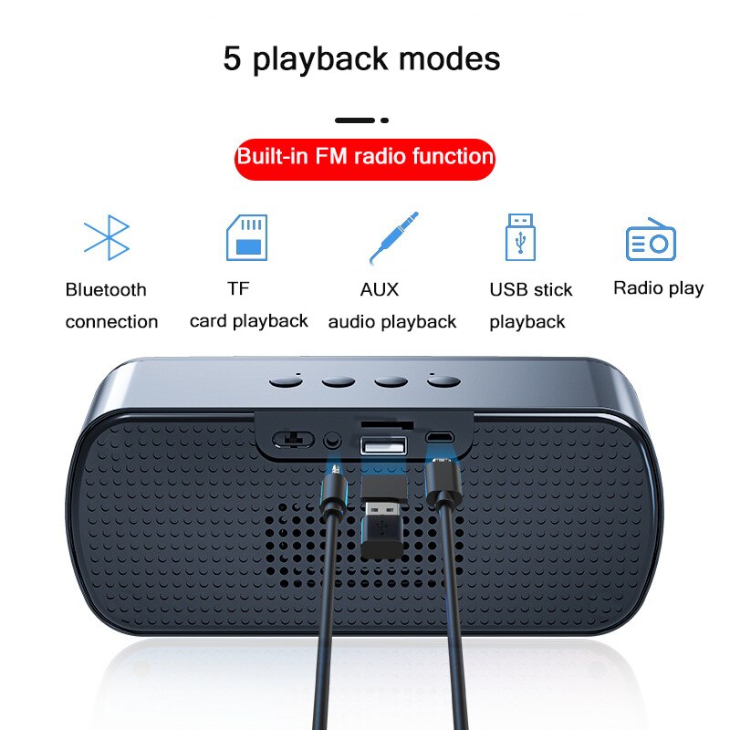 Dual Horns Bluetooth 5.0 Speaker with USB Flash Drive TF Card Playback Subwoofer TWS 1500mAh Wireless Bass Column