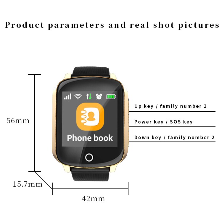Reloj inteligente para personas mayores, con GPS + LBS + WIFI, control del ritmo cardíaco, Larga modo de reposo SOS y control remoto de llamadas