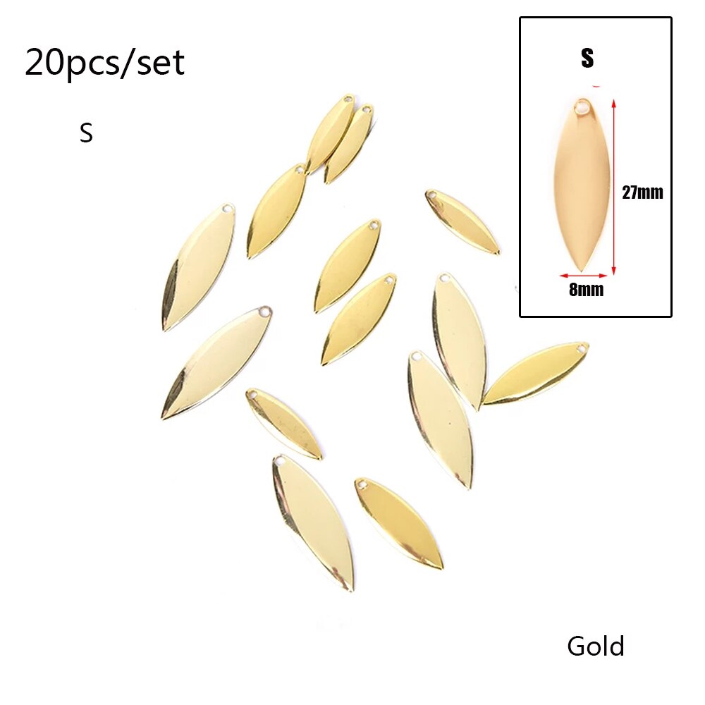 Metal Willow Spinner Blades Smooth Finish,DIY Spinner Bait Fishing Lures,Tackle Craft Fishing Spinner Blades: gold S