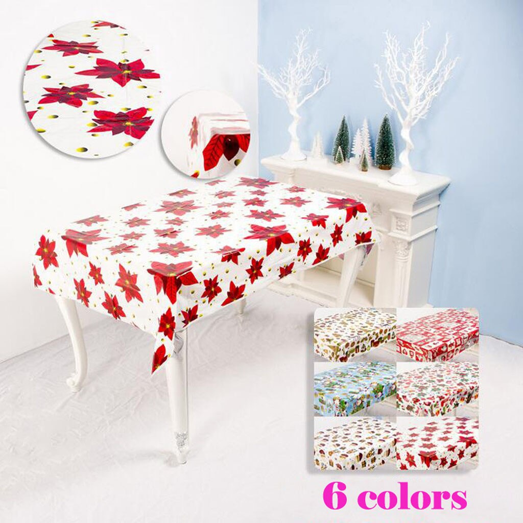 25# Christmas Tablecloth Disposable Merry Christmas Rectangular Printed PVC Cartoon Tablecloth 110*180cm Table Dust Cove