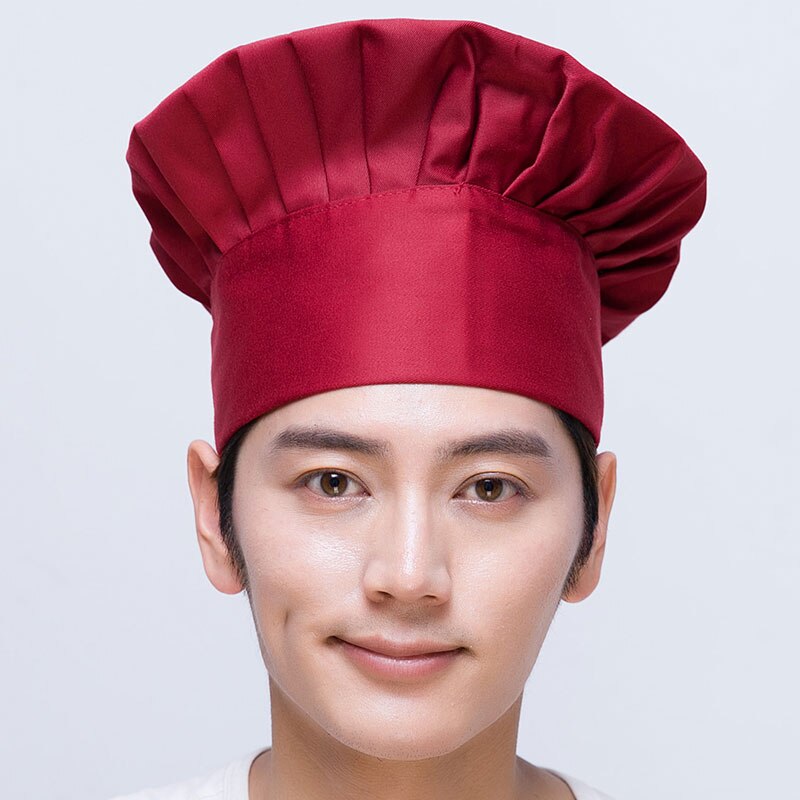 Casquette de cuisine pour hommes et femmes, chapeau de Chef en tissu à carreaux, solide, noir, rouge, blanc: red 22cm