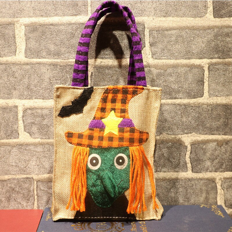 encantador Prop bolsa de caramelos de Halloween de dibujos animados de bruja Apple saco de bolsas Halloween suministros: B
