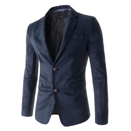 Men's Blazer - Single Breasted Notched Lapel - Casual Long Sleeve Suit Jacket: Dark Blue / XL