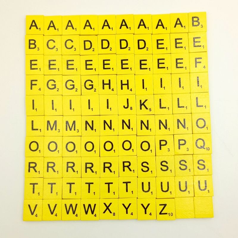 100 Scrabble de madera azulejos negro números y letras para manualidades alfabetos de madera rompecabezas educativos aprendizaje juguete puzle para niños: Amarillo
