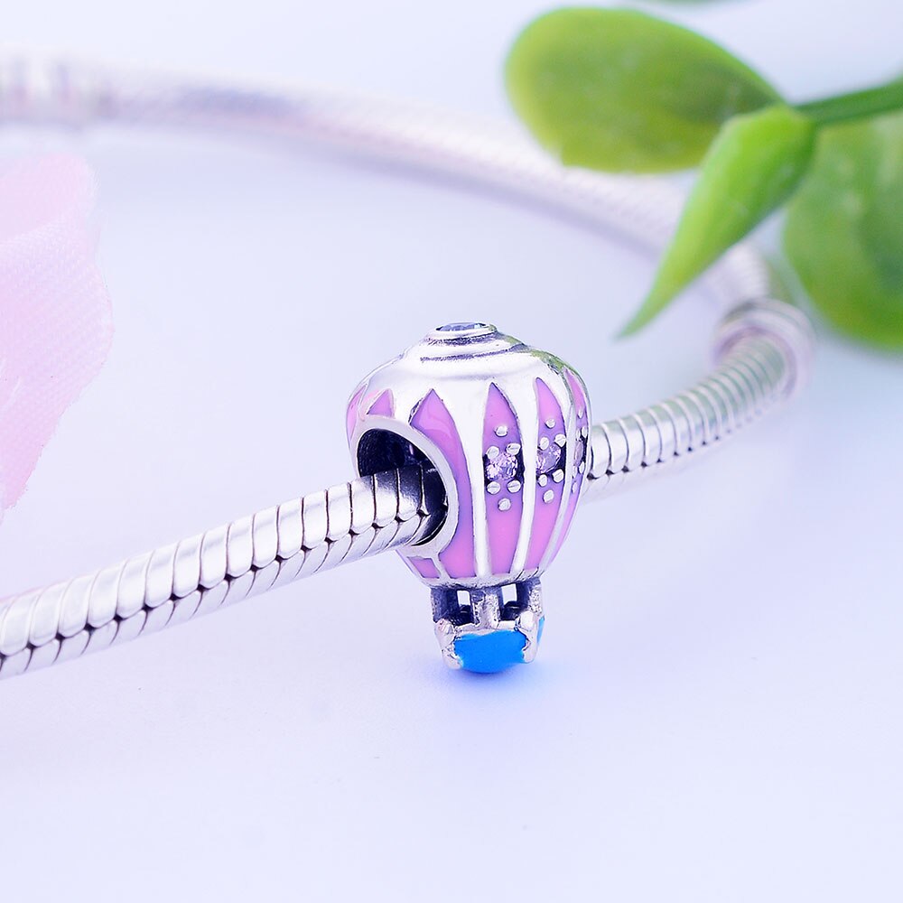 Berloque 925 Sterling Zilver Roze Glazuur Air Balloon Charms Fit Originele Charms Armband Sieraden Maken