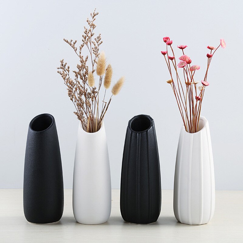 Nordisk minimalistiske enkle keramiske vaser hvit / svart bordvase europeisk stil hjem dekorasjon blomsterpotte håndverk