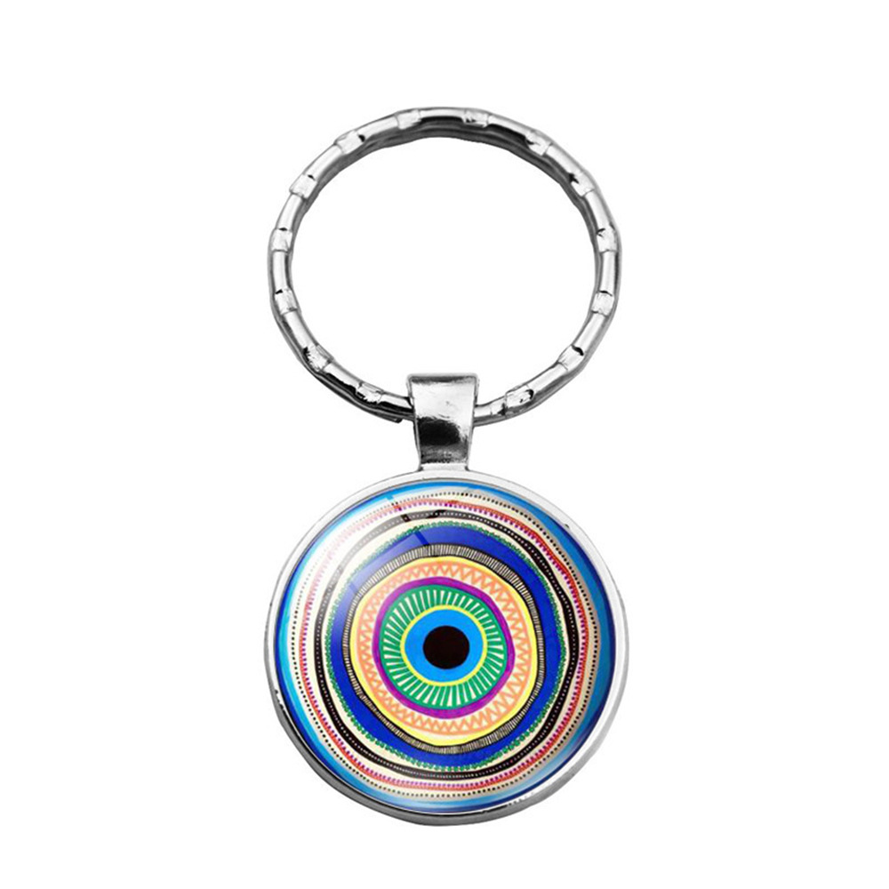 Beautiful Blue Evil Eye Religious Photo Round Glass Keychain Pendant Keyring Eyelash Big Evil Women Men Jewelry: PURPLE