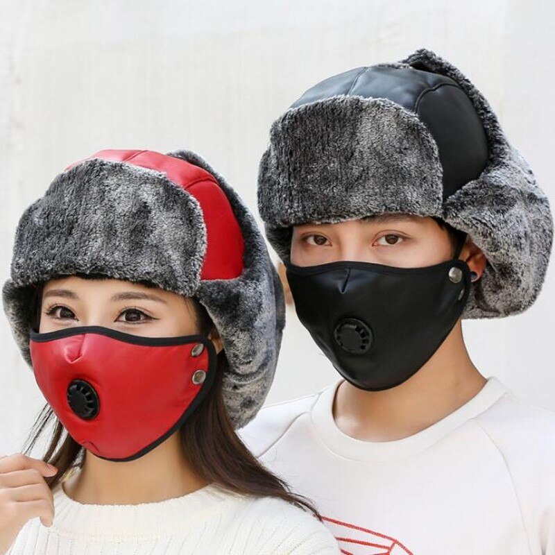 Chapeaux de bombardier thermiques en cuir pour hommes et femmes, Protection des oreilles, casquette de Ski, Protection du cou épaisse en velours pour vieil homme, hiver