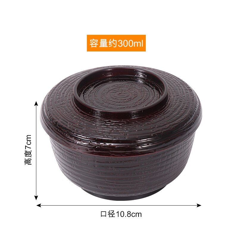 Japanese style wood grain cover cooking utensils plastic small soup rice bowl chicken miso soup noodle bowl Korean tableware: Brown
