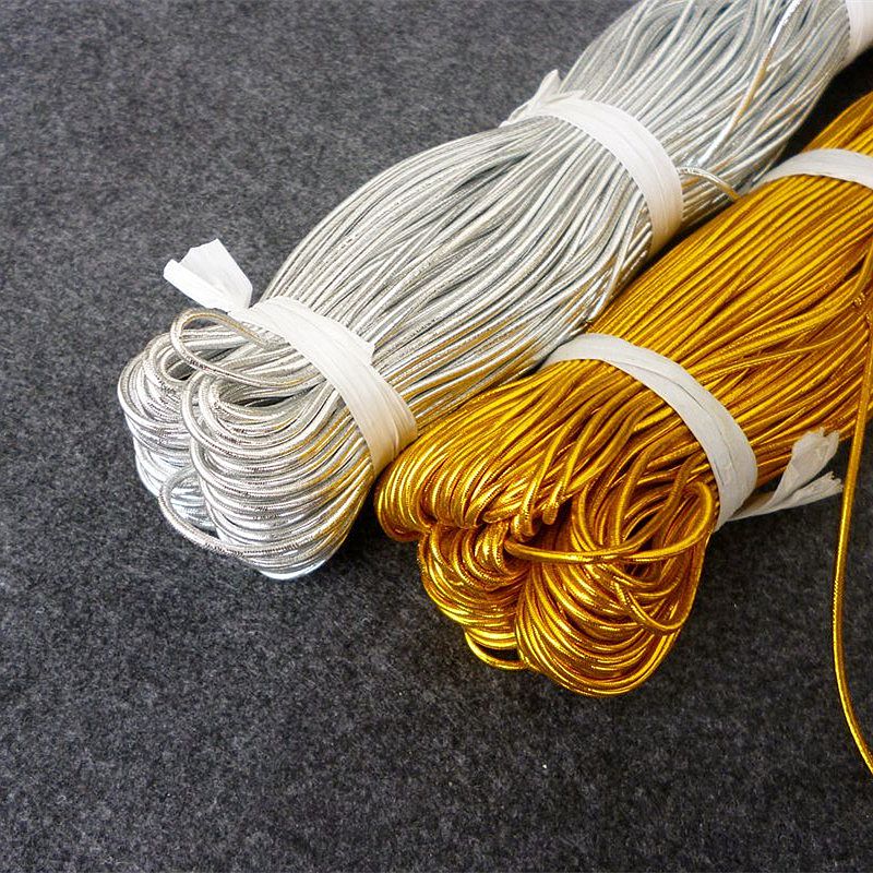 1mm 2mm guld sølv rund gummi ledning reb elastisk ledning streng guld tråd bryllup invitation tag string 100 meter/rulle