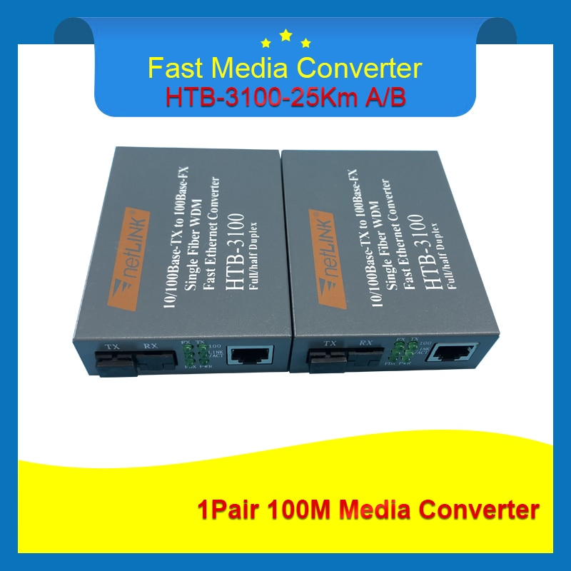 HTB-3100 Optische Fiber Media Converter Fiber Transceiver Single Fiber Converter 25 km SC 10/100 m Singlemode Enkele Vezel 1 paar