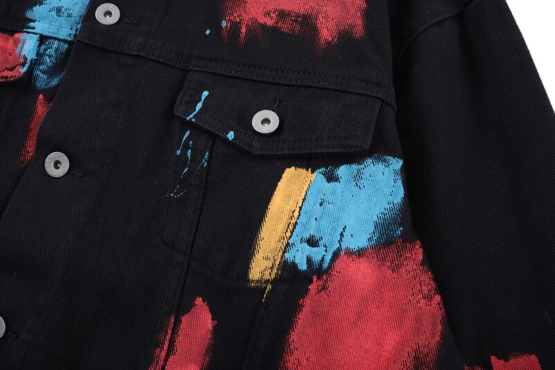 Originele Verf Gedrukt Graffiti Mannen Zwart Denim Jasje Hiphop Streetwear Mannen Casual Denim Jeans Jas