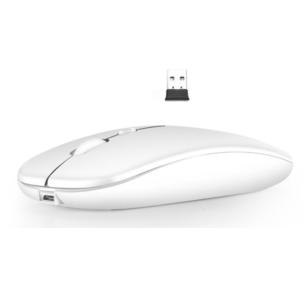 Silent Wireless Bluetooth Mouse+2.4GUSB/2.4G Rechargeable Mouse Ergonomic Mini Mouse USB Optical Mouse for PC Laptop: 2.4Ghz Smooth white