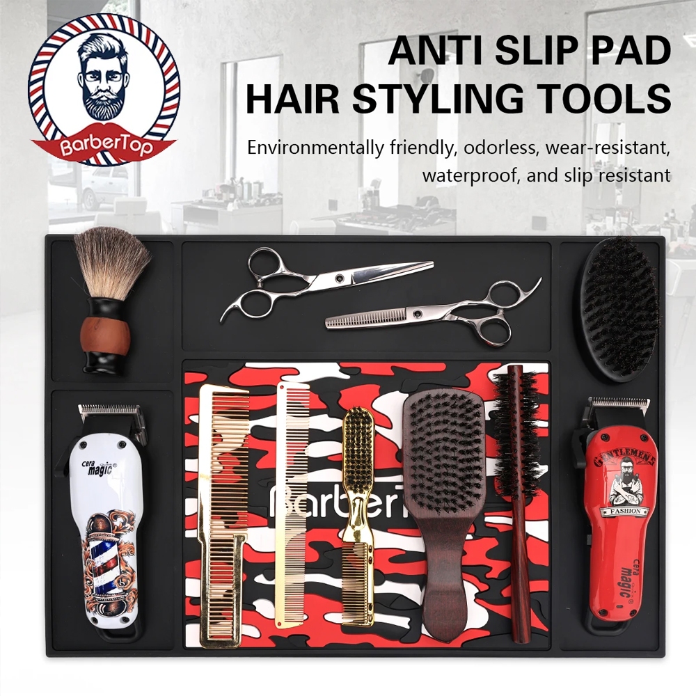 Barbertop – tapis antidérapant pour Salon de coiffure, ciseaux antidérapants, chaleur en Silicone, outils de Station de barbier, accessoires de Salon de coiffure