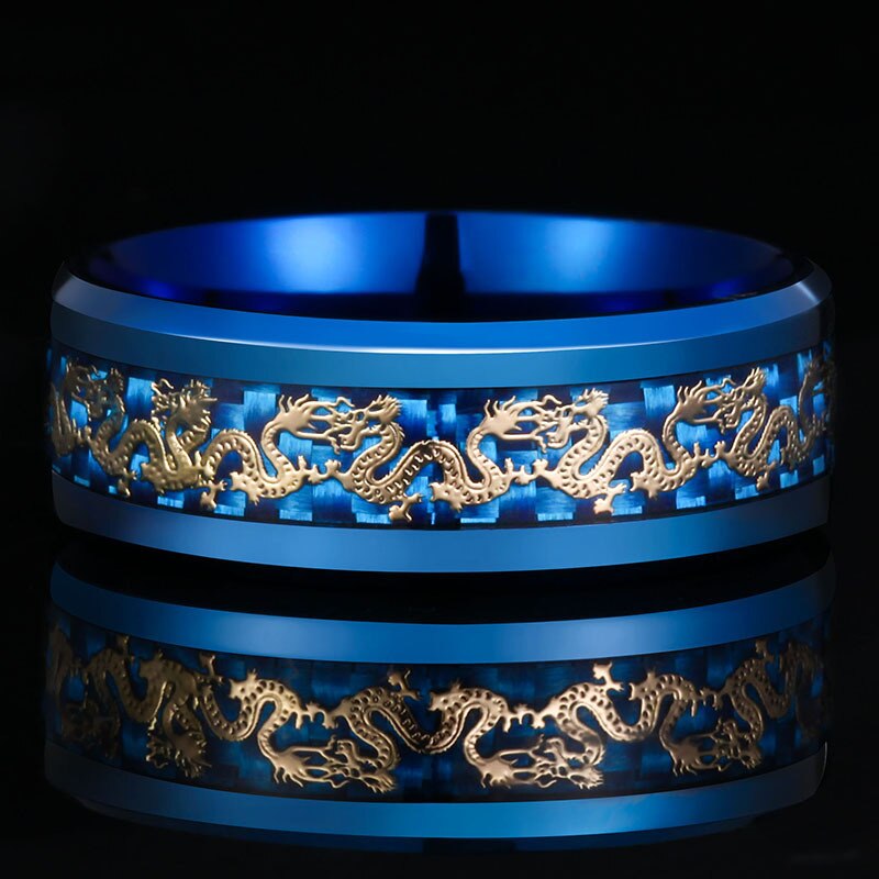 8mm hommes en acier inoxydable anneau classique en Fiber de carbone Dragon incrustation anneau pour hommes anniversaire bijoux de mariage bijoux