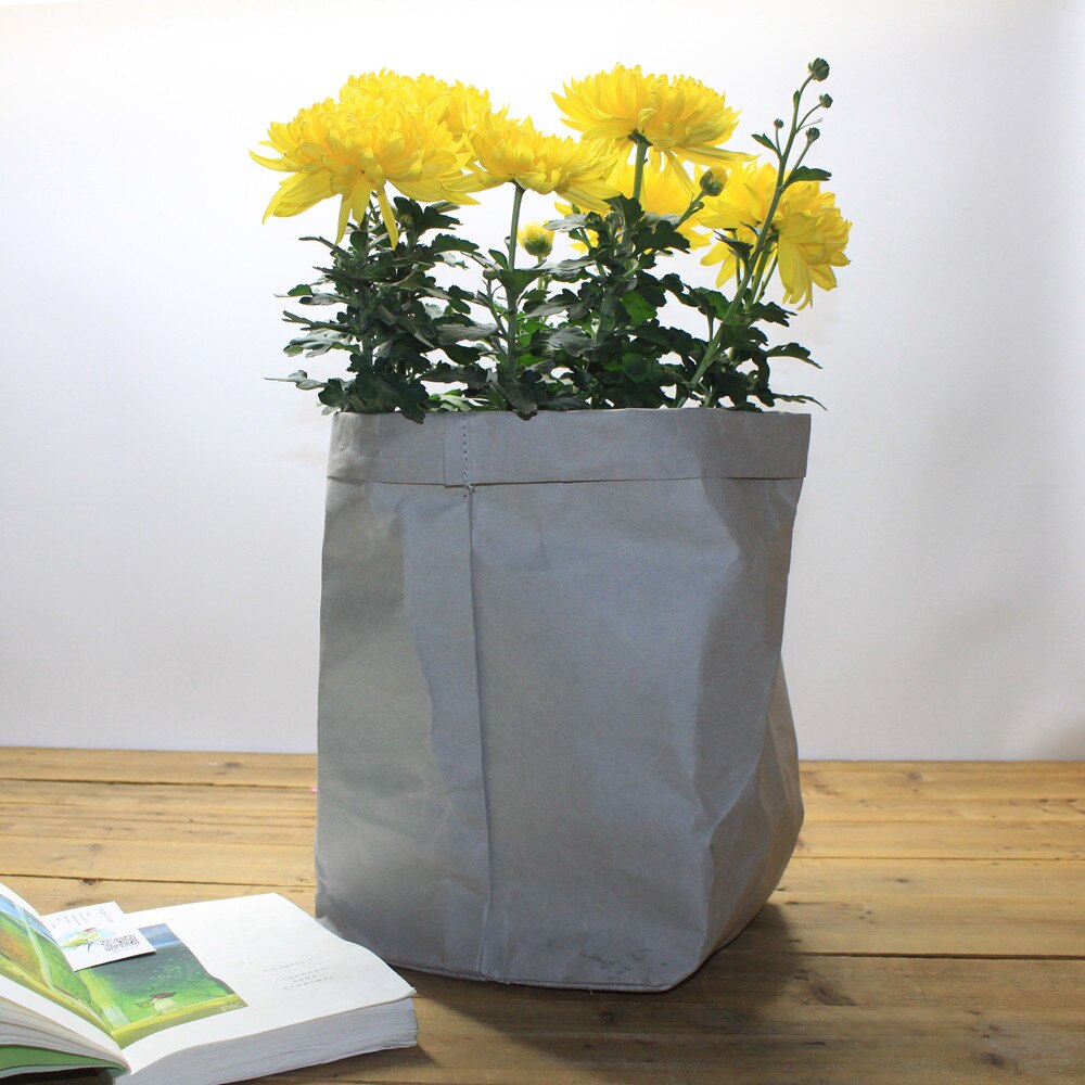 #25 vaskbar kraftpapirpose planteblomsterpotte multifunktionel opbevaringspose til genbrug af kunstvase, der kan genbruges til boligindretning: Grå