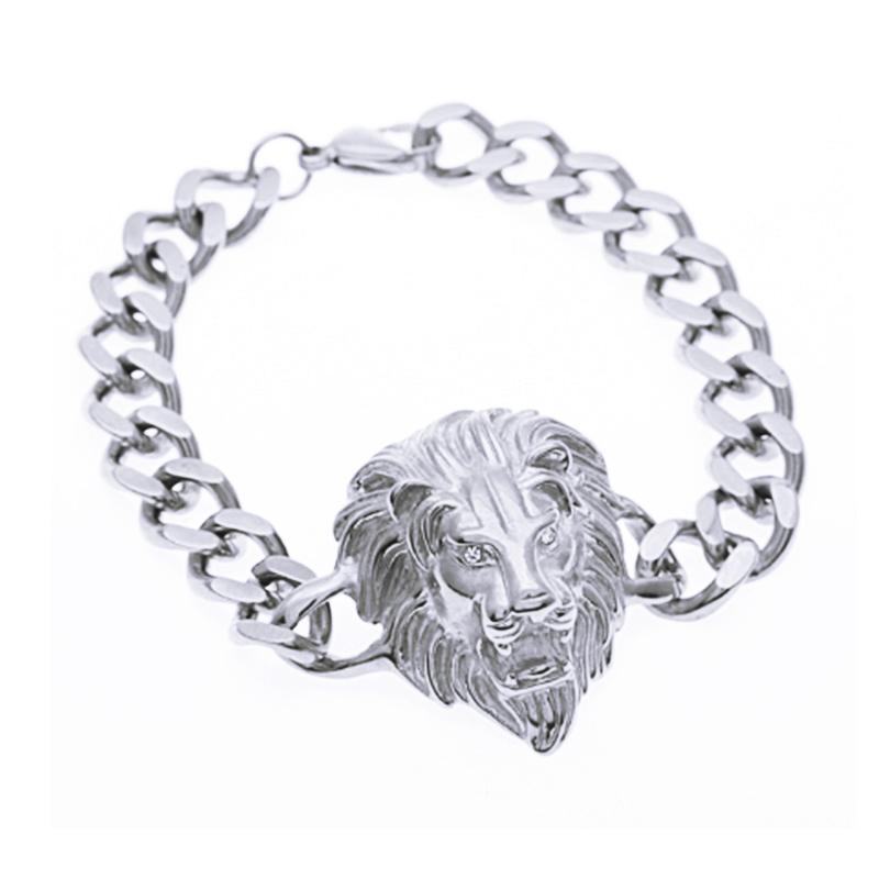 Overdrijving Rvs Ketting Gouden Leeuwenkop Punk Armband Voor Mannen Sieraden: AL1327-Silver