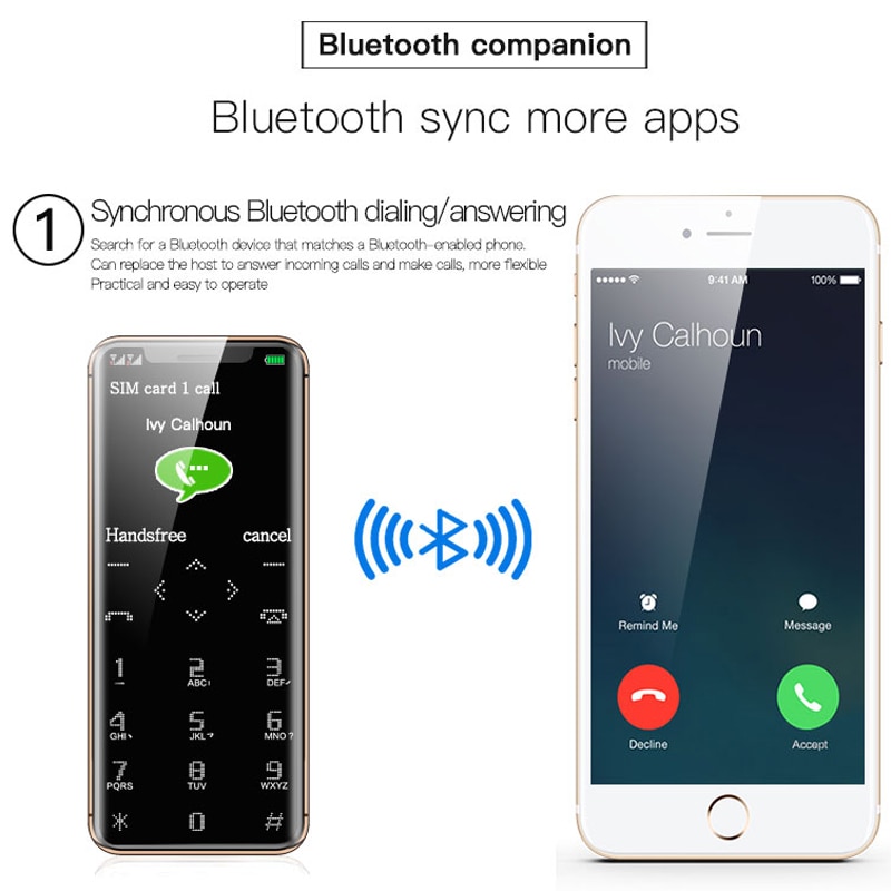 Touch Key Extra Slim Light BT Sync Dial Flashlight Recording Mp3 Small Spare Cellphone Free Case Mini Card Feature Phone