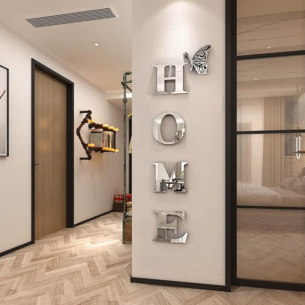3D acrílico letras en inglés pegatina de pared para el hogar espejo 3D pegatina de pared acrílica calcomanías autoadhesivas decoración de en casa arte de pared Mural