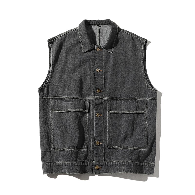 Veste en jean sans manches pour homme, gilet en Denim, Cowboy, manteaux décontractés, 2022: black / S