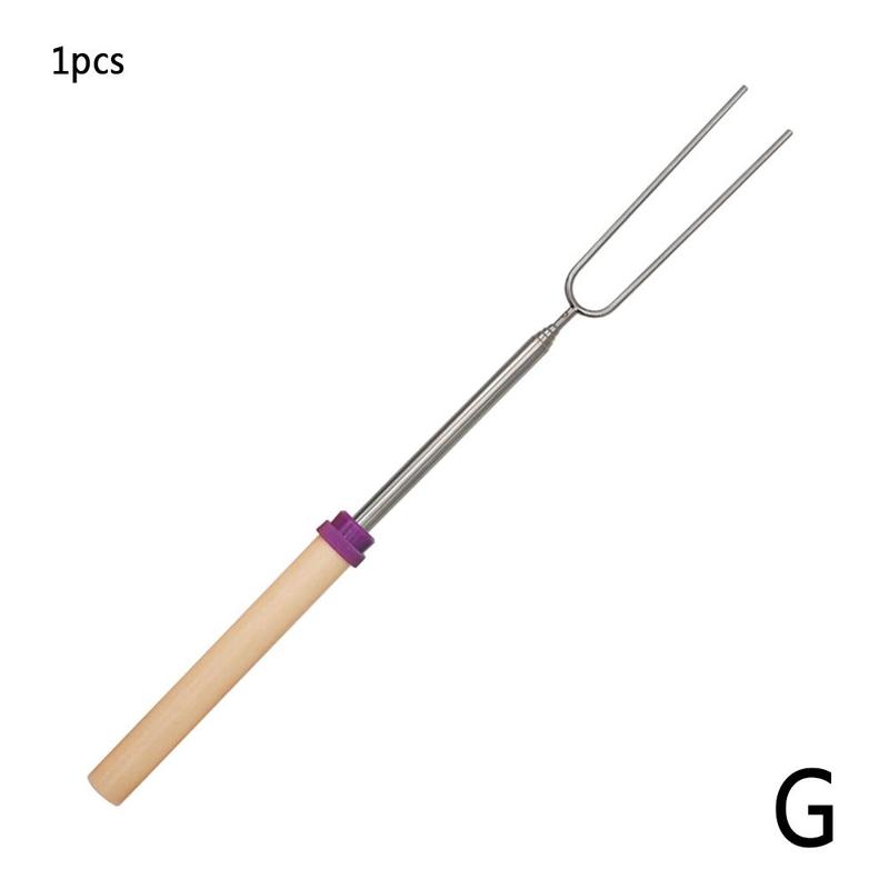 Horquilla de acero en forma de U para barbacoa, pinchos de madera con aguja, herramienta de parrilla , mango telescópico doble, 1 pieza, H2I8: G
