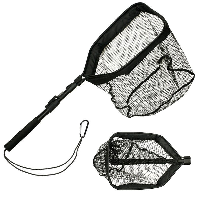 Épuisette De Pêche Pliable Télescopique Triangle - Manche Antidérapant Caoutchouc - Filet Caoutchouc