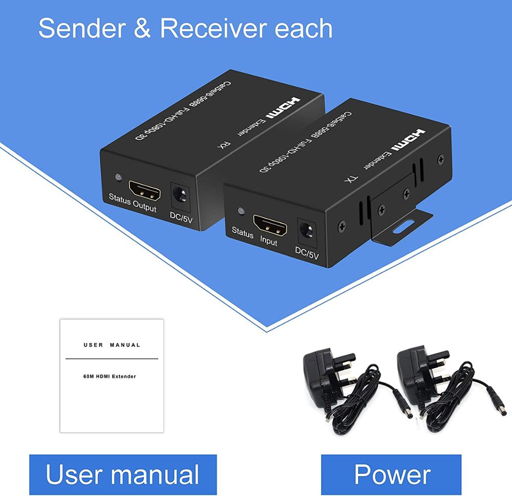 HDMI Extender 164ft/50M 1080P@60Hz 3D HDMI Repeater (TX and RX) RJ45 to HDMI Converter Transfer Single by Cat5e/Cat6/Cat7/Cat8