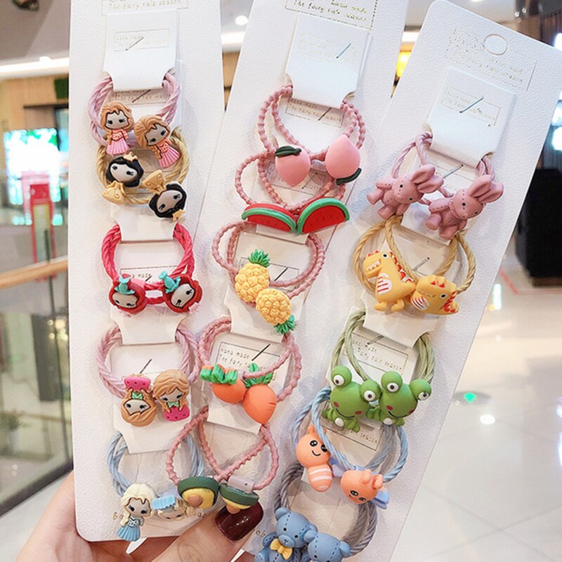 10 pièces/sac mignon dessin animé Fruit fleur élastique cheveux élastiques pour enfants enfants filles Scrunchie cravate cheveux anneau corde accessoires