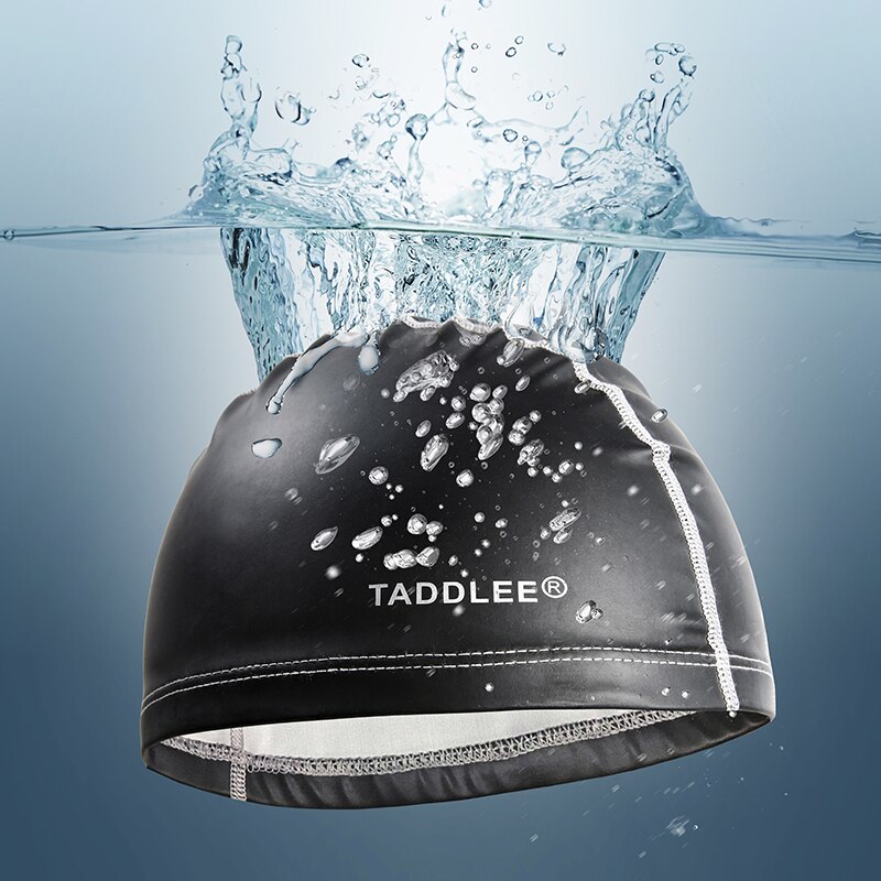 Taddlee Brand Swimming Cap Men Silicone Lycra Swim Hat Pool PU Fabric Swim Hat Waterproof Adult Swim Wear Accessories large size