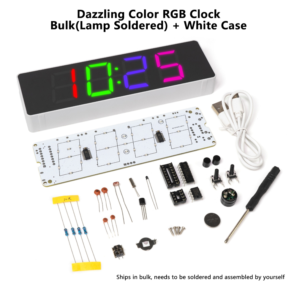 DIY Bausatz Elektronische Uhr LED Mikrocontroller Lözehn ÜSpund Praktische Ausbildung Produktion Bunte RGB Uhr verlieren Teile: Weiß