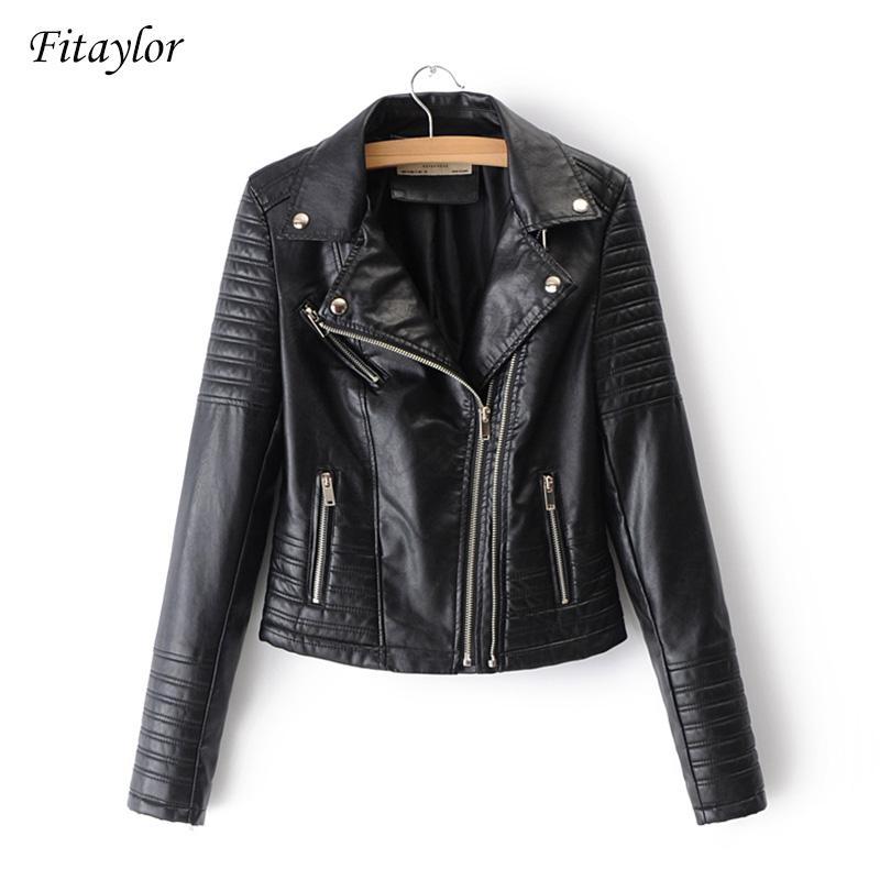 Fitaylor-chaquetas de piel sintética para mujer, ropa de calle para mujer, abrigo negro de manga larga, con cremallera para motorista, prendas de vestir: S