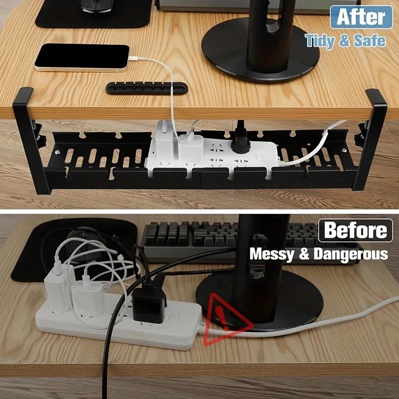 Un organizador de cables flexible retráctil para escritorios Un cesta de bandeja de cables no perforada para gestión de cables