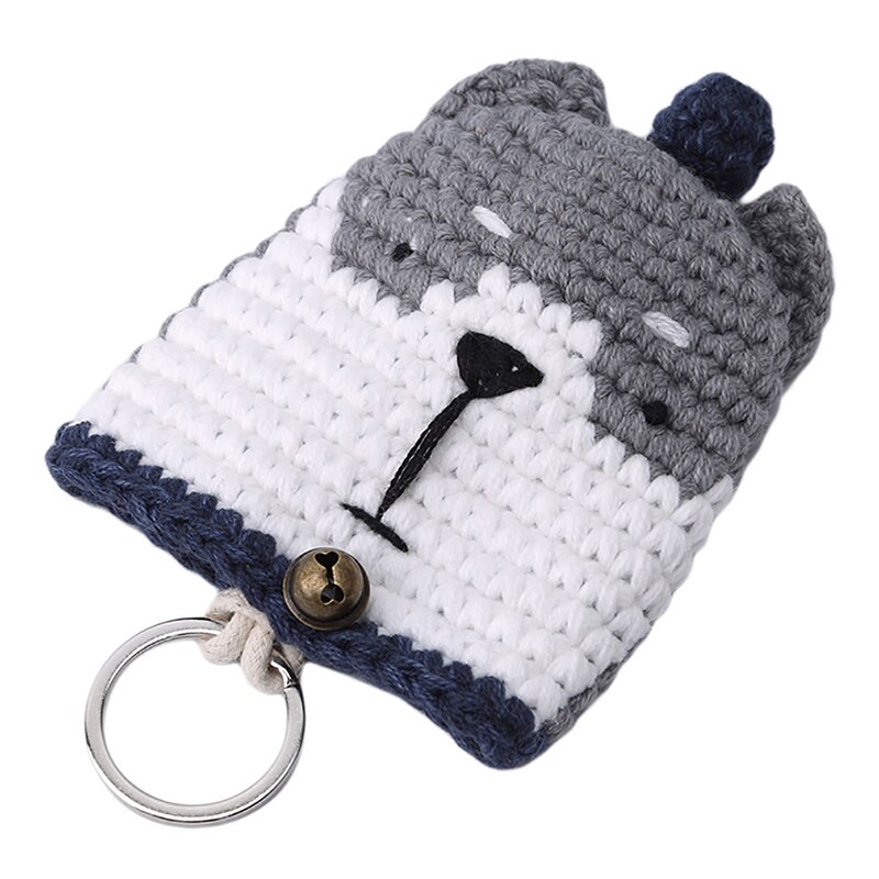 Kids Cartoon Mini Key Wallet Holders Bags Pull Drawstring Keychain Holder Hand-woven Cute Key Holders: Light gray