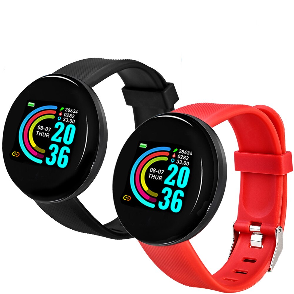 2 PCS D18 Heart Rate Smart Bracelet Man Activity Tracker Smartwatch Sports Tracker Smart Band Wristwatch for Android IOS: Black and Red