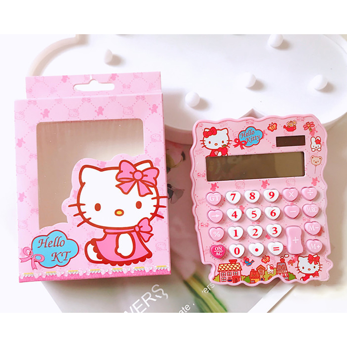 12 Digits Solar Cute Kitty Calculator Solar Clear Calculator With Pen And Notebook Calculated Calculadoras Learn Blessings: 1pcs 1