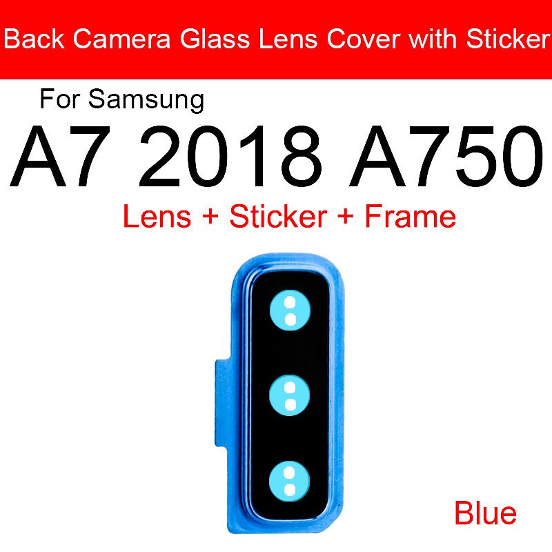 Back Rear Camera Lens With Sticker For Samsung Galaxy A7 A750 Camera Glass Cover Frame Holder Replacement Repair Parts: Blue