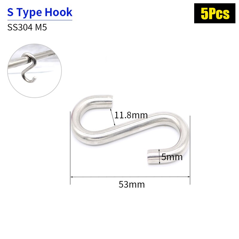 SS304 Rvs Zonnescherm Netten Installatie Accessoires Telescopische Golf Netto Setting Tool Draad Touw Buisklem Katrol Onderdelen: M5 S type Hook