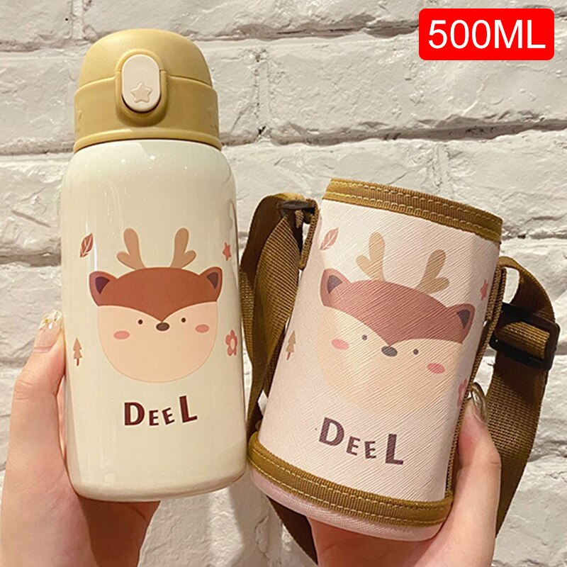 600/400ml enfants dessin animé bouteilles à boire Double couches 316 acier inoxydable Thermos eau enfants isolé tasses Portable maison Sc: HA363-brown