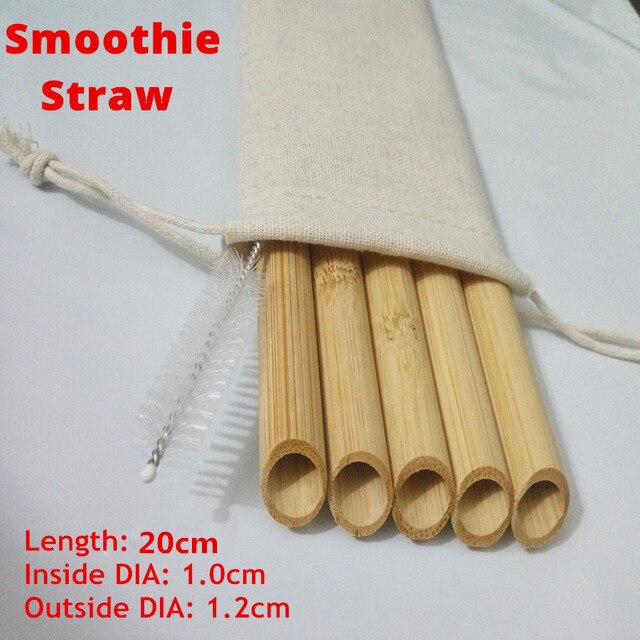 5 stk/sæt 20cm spids smoothie drikke halm miljøvenlig genanvendelig bambus sugerør stor bred boble mælk te drik halm børste: Default Title