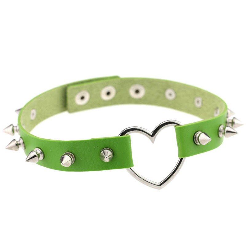 1PC 15 Colors Peach Heart-shaped Leather Collar Beloved Necklace Clavicle Short Paragraph Rope Chain Choker Necklaces: Green