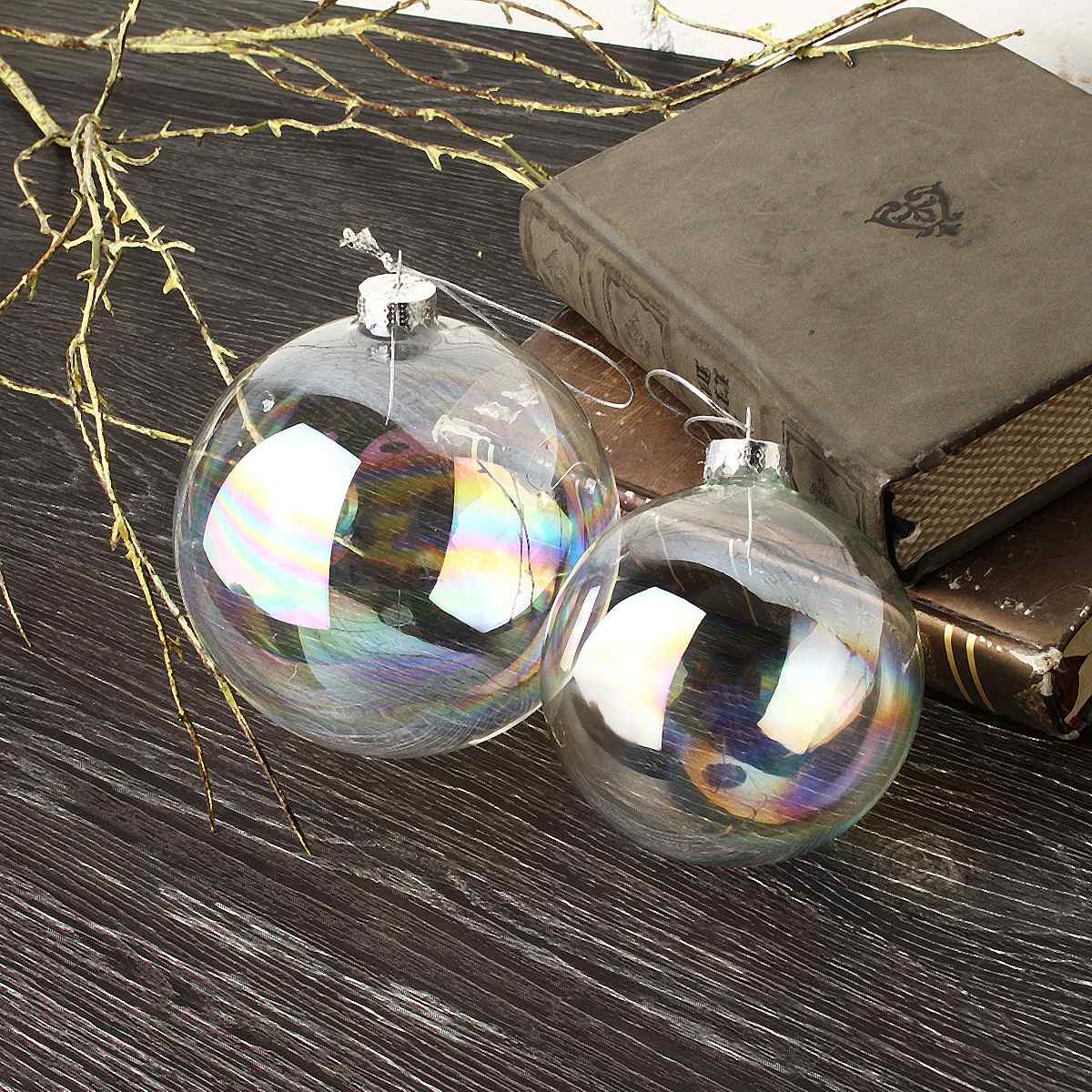 glass hengekule juletrepynt iriserende kulekule sfære juleanheng dekorasjon