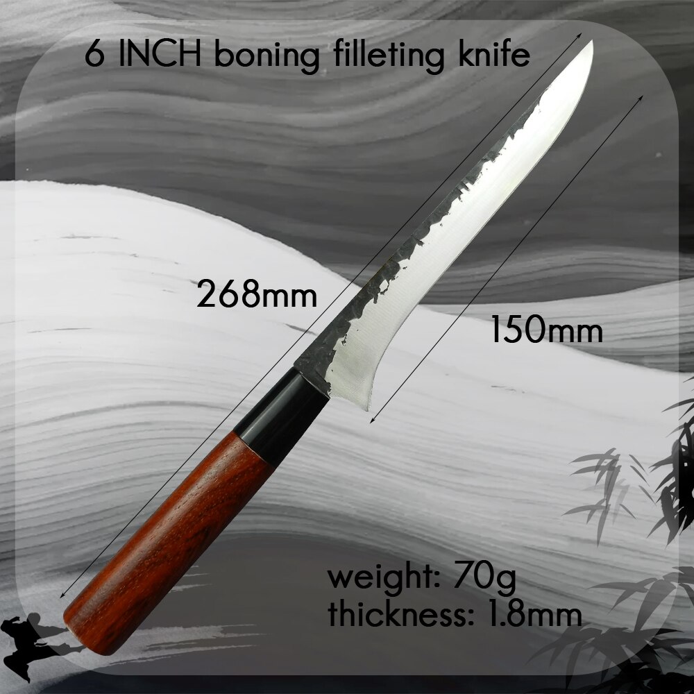RZD 6 INCH Boning Filleting Knife Stainless Steel Slicing Meat Fish Wood Handle Japanese Style Box Cooking Accessory