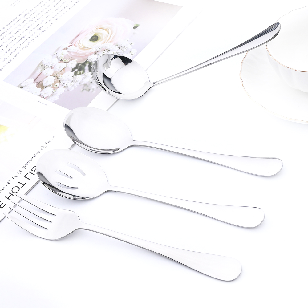 4Pcs Silver Dinnerware Set Stainless Steel Cutlery Serving Utensils Buffet Catering Flatware Serving Colander Spoon Flatware Set