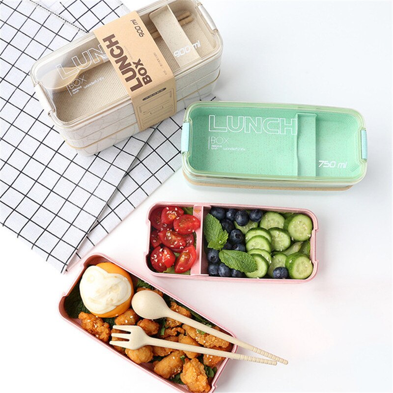 750Ml 2 Lagen Voedsel Doos Fruit Milieuvriendelijke Materiaal Groente Bento Box Tarwe Stro Gezonde Materiaal Microwavable Lunchbox