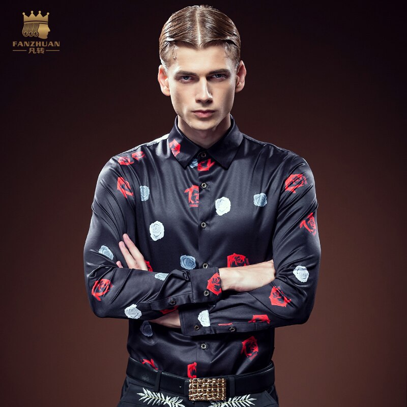 Chemise slim décontractée pour homme, non repassable, à la , avec impression de Rose, de personnalité européenne, automne 2093,