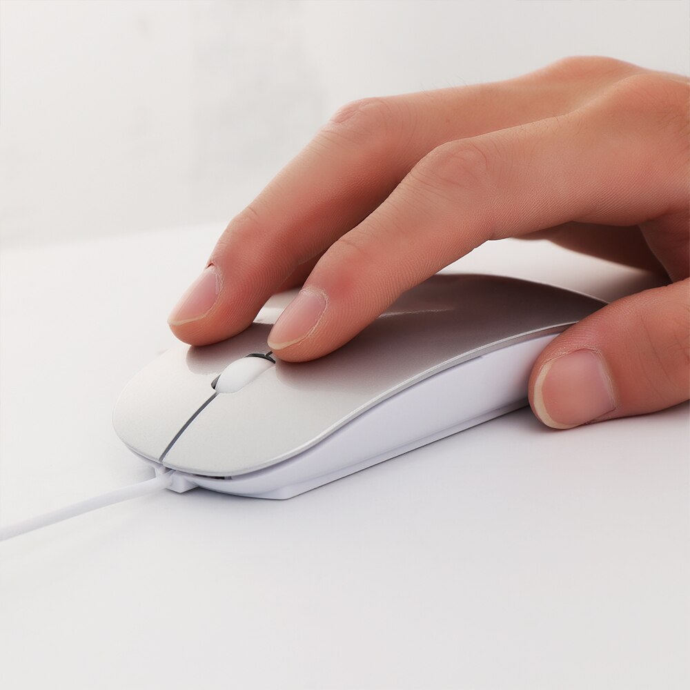 1PC Ultra Thin USB Wired Mouse 1600 DPI Mice Mute Button For Laptop PC MacBook Air Pro
