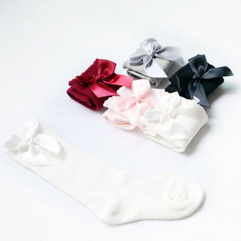 0-4Y Infant Baby Girl Socks Knee High Bows Princess Socks Cute Long Tube Booties Socks 5 Colors